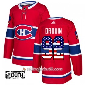 Barn Ishockey Montreal Canadiens Tröja Jonathan Drouin 92 Adidas 2017-2018 Röd USA Flag Fashion Authentic